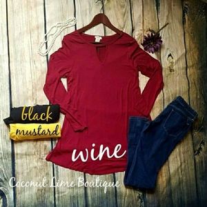 Wine Keyhole Long Sleeve Top Medium